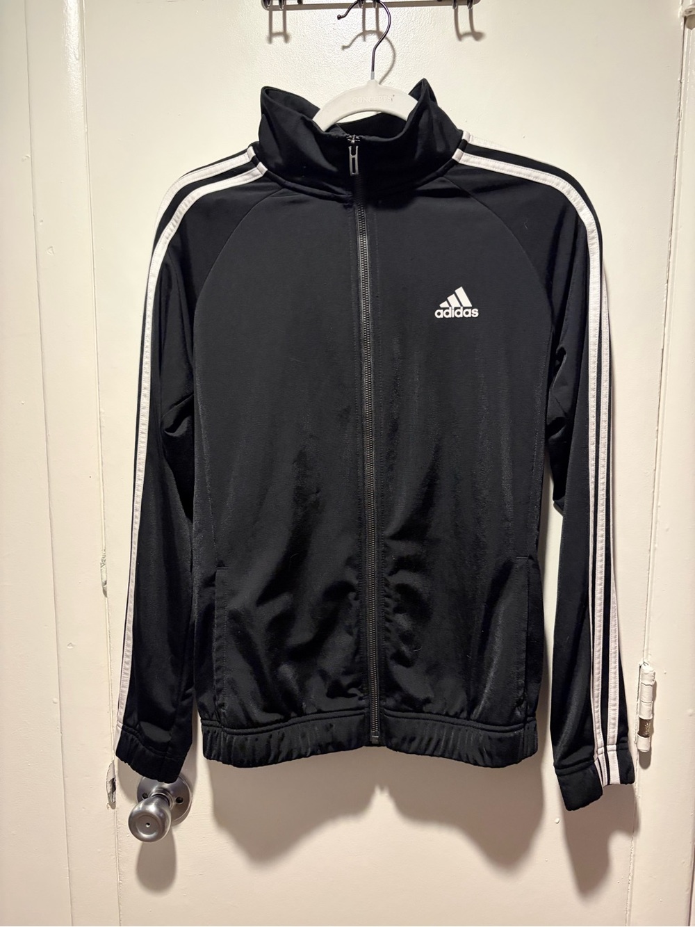 adidas Black Track Jacket with White Stripes